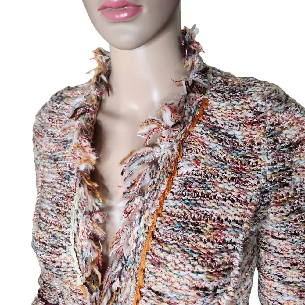 Angel of the north Anthropologie women's Size XS wool blend knit fringe jacket - Picture 2 of 9